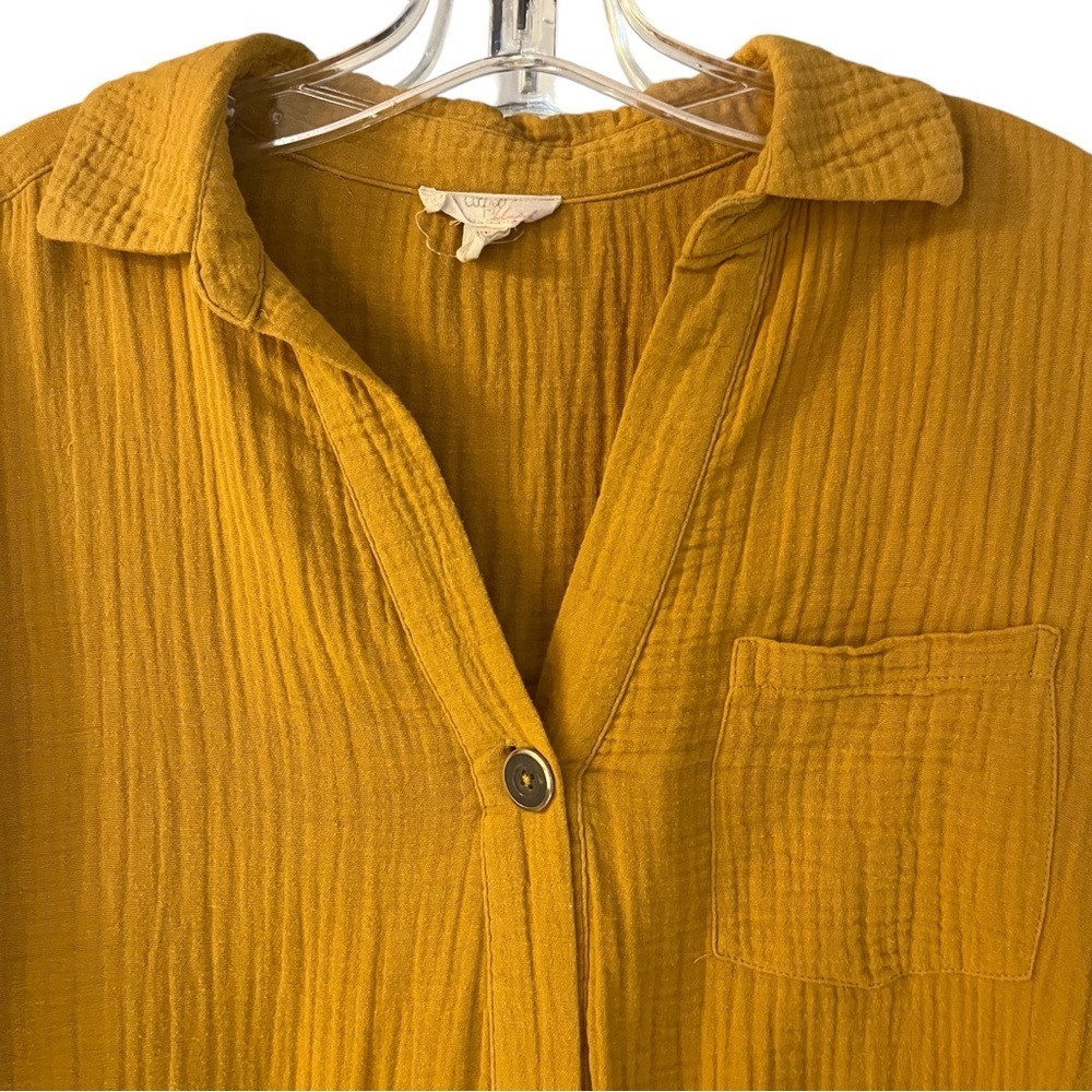 Cupio Textured 100% Cotton Mustard Yellow Tunic Top Sz M - Picture 4 of 9